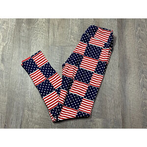 LuLaRoe Americana Red White Blue Stars & Stripes Stretch Leggings One Size